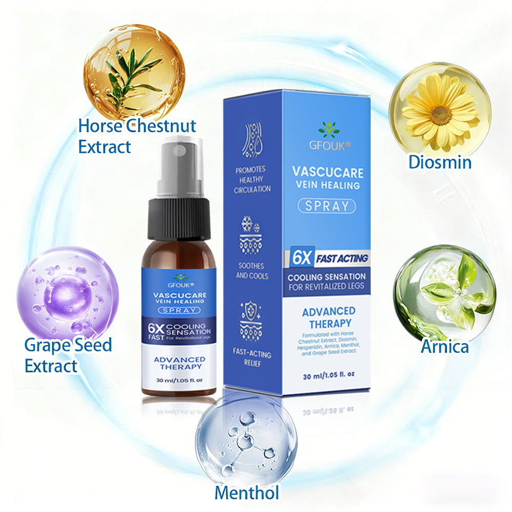 🇬🇧✅✅GFOUK® VascuCare Vein Healing Spray(Designed for Varicose veins, Spider veins, Deep vein Thrombosis, Chronic venous insufficiency, Venous ulcers, Thrombophlebitis and other venous issues)