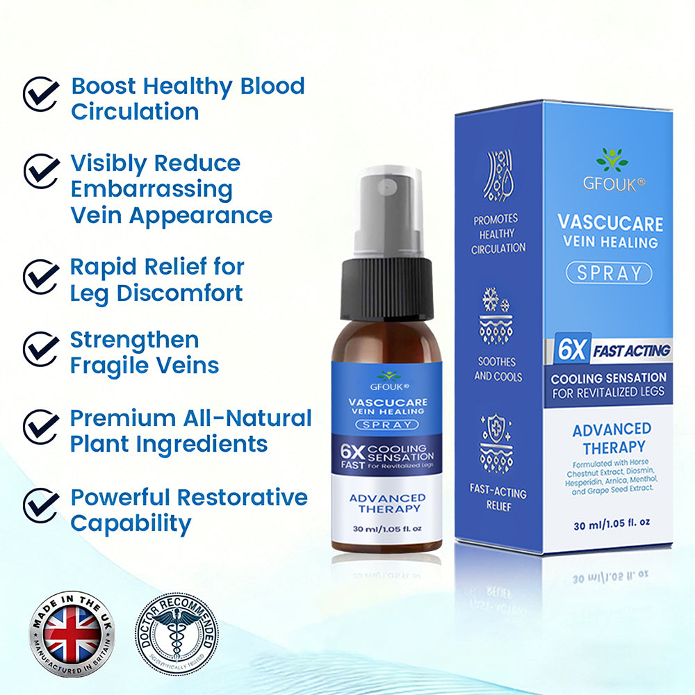 🇬🇧✅✅GFOUK® VascuCare Vein Healing Spray(Designed for Varicose veins, Spider veins, Deep vein Thrombosis, Chronic venous insufficiency, Venous ulcers, Thrombophlebitis and other venous issues)