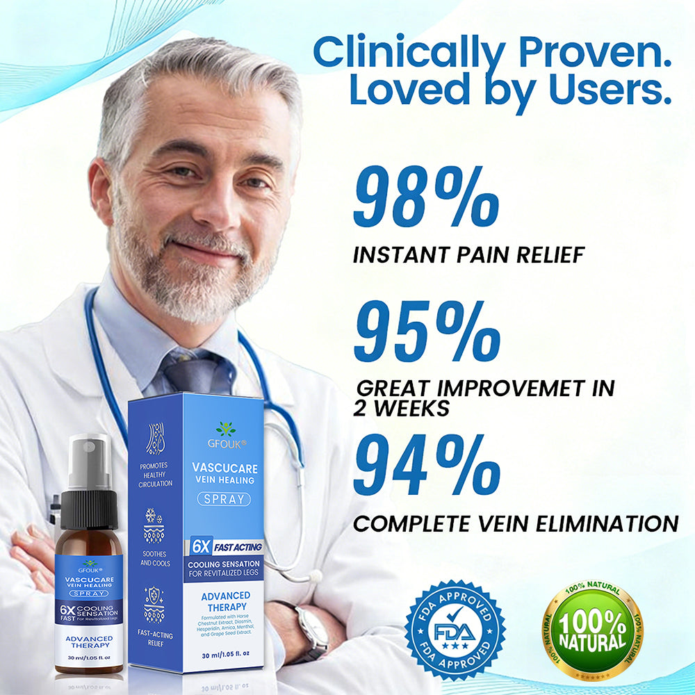 🇬🇧✅✅GFOUK® VascuCare Vein Healing Spray(Designed for Varicose veins, Spider veins, Deep vein Thrombosis, Chronic venous insufficiency, Venous ulcers, Thrombophlebitis and other venous issues)